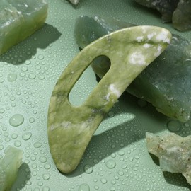 Beaupretty Jade Stone Gua Sha Massage Tool Guasha Board with Handle Muscle Scraping Massage Tools Spa Acupuncture Tools for Back Neck Face Leg Massage