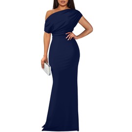 YMDUCH Women's Elegant Sleeveless Off Shoulder Bodycon Long Formal Party Evening Dress Navy