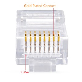 W-NECTOUN Cat5e RJ45 Connectors,100-PACK Cat5 Ends/Cat 5 Connector/Cat 5e RJ45 Modular Plugs(3-Prong Gold Plated 15μ),UTP Network Plug for Solid Strand Cable