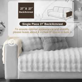 Aucrovee Soft Plush Faux Fur Couch Cover, Thick Warm Fuzzy Sectional Sofa Covers for 3 Cushion Couch Sofa L Sharped Sofa Non Slip Slipcover, Furniture Protector Covers for Pets(1 PCS 27"x27" White)