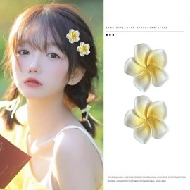 WENJESO Spring/Summer Limited Beach Resort Yellow Plumeria Hair Clip, Side Closure, Ear Cuffs, Princess, Elegant, Seaside Headdress, Women's Hair Accessories, Set of 6