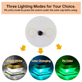 HUYIENO Solar Post Cap Lights Outdoor LED Lighting Deck Fence Cap Light 9 Light Modes Bright White/7 Color Fixed Modes/7 Color Cycling Mode Suitable for 4x4 5x5 Wooden Posts 4x4 5x5 Vinyl Posts