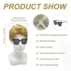 TSHAOUN Mens Short Wig Blonde Layered Natural Handsome Wavy Hair Wig, 80s Disco Short Curly Fluffy Cosplay, Men's Daily Use Costume Fancy Dress Rocking Dude Men's Costume (Blonde)