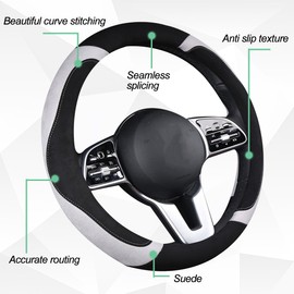HZEL Car Steering Wheel Cover, Elastic Stretch Soft Anti-Slip Suede Vehicle Protector, Comfortable Warm Automotive Interior Decoration Accessories, Universal for SUV, Truck, RV(Gray)
