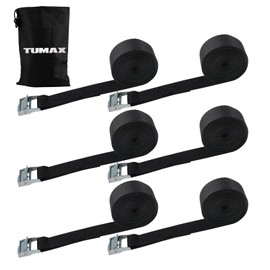 TUMAX 6 Pack Lashing Straps, 1in x 12ft, Kayak Straps up to 900lbs, Cam Buckle Tie Down Strap for Cargo Lashing, with Carrying Bag