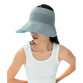 Coolwife Women's Sun Visor Hat Wide Brim Quick Drying Double Side Foldable Adjustable Summer Beach Cap (UK, Alpha, One Size, Black Blue)