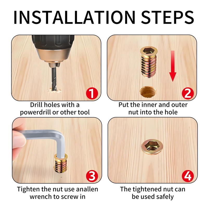 Wjelet 20PCS Threaded Inserts Nuts M5x10mm Hex Drive Head Nuts