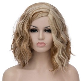 PORSMEER Women's Short Bob Curls Wig for Afro/Women/Girls Natural Middle Part Hair Wig Party/Costume Without Lace Front Wig (Blonde Mixed Brown)