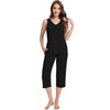 WiWi Women Pajama Set Sleeveless Top Capri Pants with Pockets