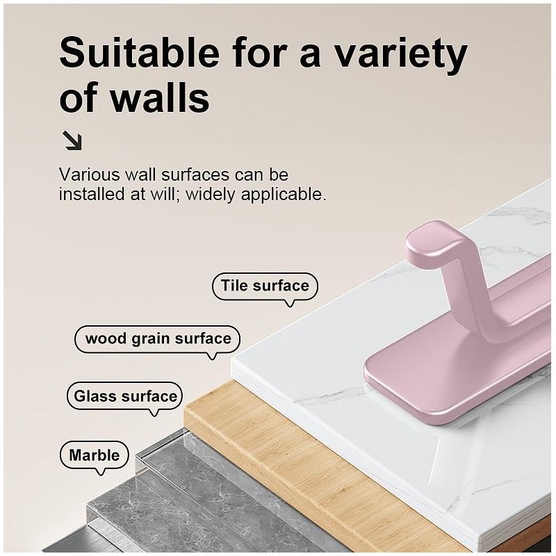 Self-Adhesive Wall Hooks, Pink, ABS Material, No-Hole Design, Waterproof Utility