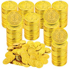 Prasacco Pack of 300 Gold Coins, Plastic Gold Coins, Artificial Gold Coins, Gold Coins, Play Coins, Play Money for Children, Toy, Party Bags, Party Bags, Party Favours, Teacher, Classroom Reward