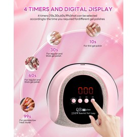 UV LED Light Nail Lamp for Gel Nails, 256W Nail Gel Dryer for Gel Polish, 57Pcs Beads Curing Gel Nail Lamp, 4 Timers Professional Gel Nail UV Light, Gel Cure Machine with Automatic Sensor
