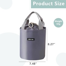 INVODA Lunch Bag Reusable Portable Bento Bag Insulated Lunch Bag Cooler Leakproof Round Lunch Bag for Work Picnic Outdoor (Gray)