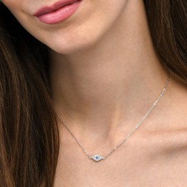 Diamond Treats Dainty Evil Eye Necklace in 925 Sterling Silver, Cute Sterling Silver Evil Eye Pendant Necklace for Women and Teenage Girls with Cubic Zirconia Stones, Silver Jewellery for Women