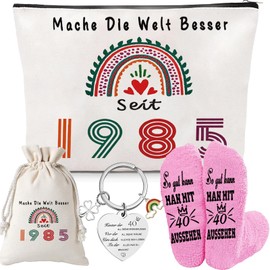 Geschenk 40 Geburtstag Frauen Geschenke für Frauen Geburtstag, Socken Geschenkbeutel und Kosmetiktasche und Schlüsselanhänger, Geburtstagsgeschenk für Frau Freundin Mama Ehefrau Schwester Kollegin