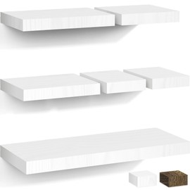HOLENGS Floating Shelves White for Wall Set of 6, Wood White Hanging Corner Shelf, Multi-Size Combinations Wall Shelf for Bedrooms Kitchen Study Office Living Room Decor Storage 4 6 8 10 16 Inch