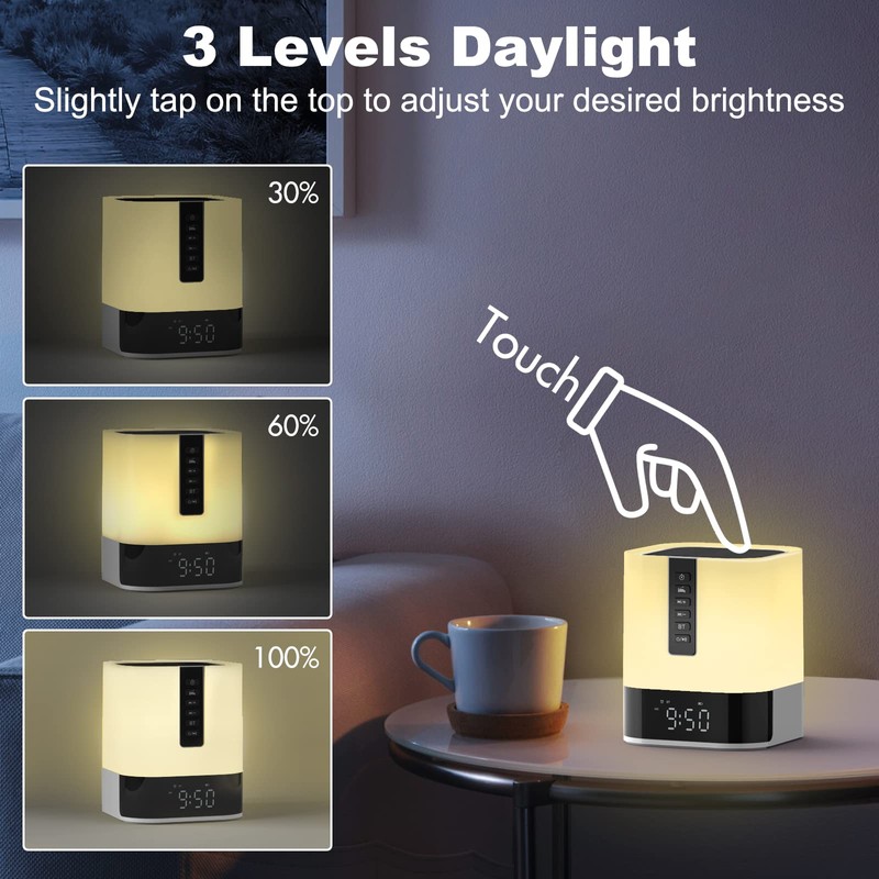 Night Light Bluetooth Speaker Alarm Clock, Upgraded Touch Bedside Lamp