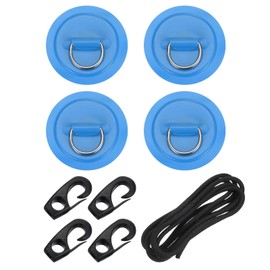 PATIKIL D-Ring Patch, 4 Pcs Stainless Steel D-Ring PVC Patch Pad No Glue Include with 8.2ft Elastic Cords and Hooks for Inflatable Boat Paddle Board Canoe Surfboard, Blue