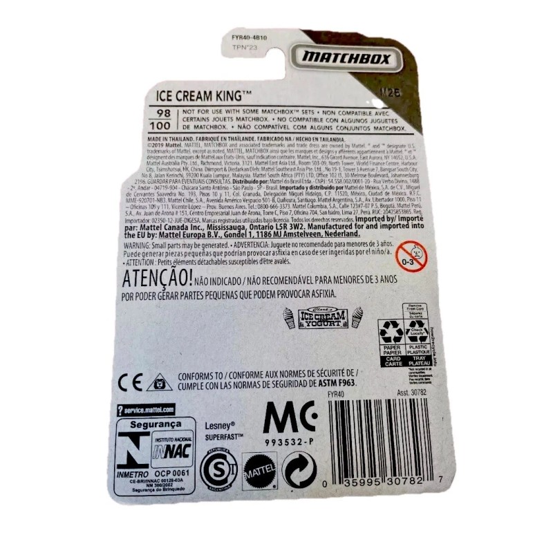 MATCHBOX MBX City Ice Cream King Yellow Food Truck Diecast