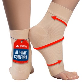 KEMFORD Ankle Compression Sleeve - Plantar Fasciitis Braces - Open Toe Compression Socks for Swelling, Sprain, Neuropathy, Foot Arch Support for Men and Women - 20-30mmhg, XL, Beige