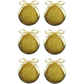 Toyland Pack Of 6-10cm Gold Glittery Christmas Baubles With Ribbon - Christmas Tree Decorations…
