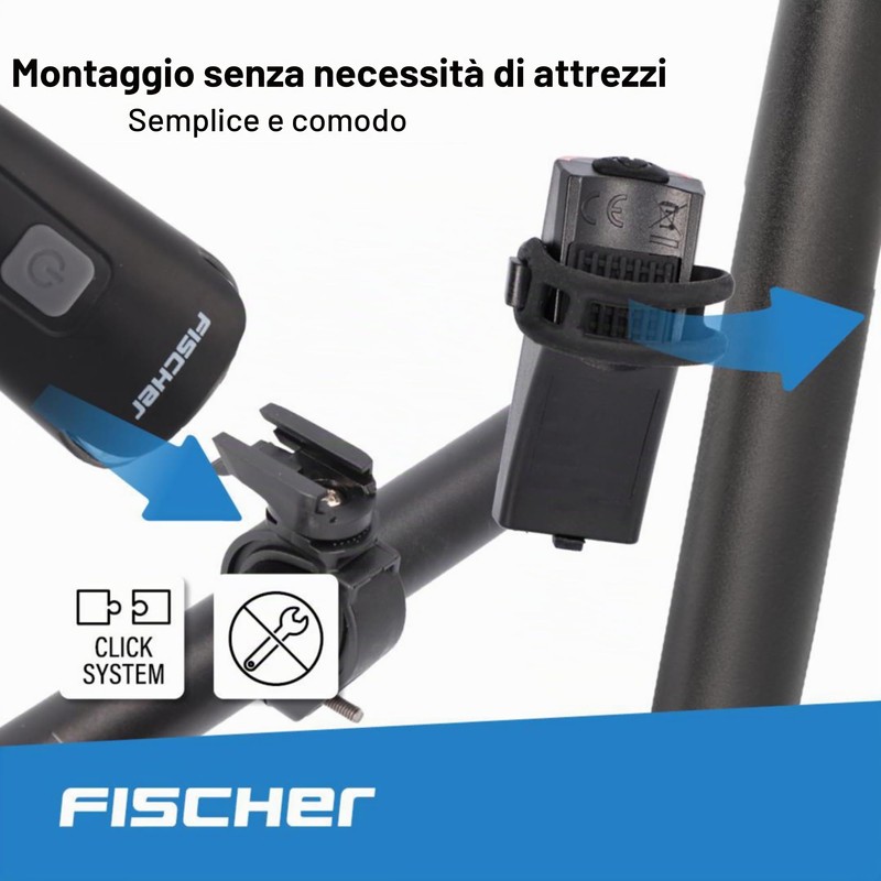 FISCHER Set di luci a LED per bicicletta Small-box, resistente