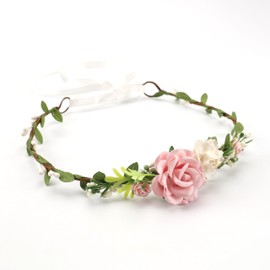 PoshMyra Flower Girl Flower Crown Pink Baby Girls Floral Headpieces Kids Headband Children Hair Wreath Photo Prop