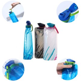 Voarge Pack of 3 Foldable Water Bottles, 700 ml Water Bottles, Foldable, Flexible, Reusable Water Bottle, for Hiking, Adventure, Travel