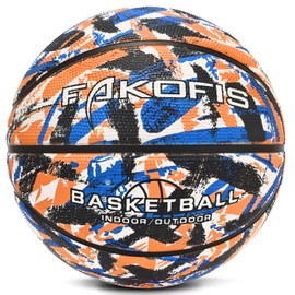 FAKOFIS Basketball, size 5, children's basketball size 3, outdoor indoor street basketball, arena training adults, camouflage colour, orange, black, 3.