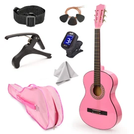NEW! 30" Left Handed Pink Wood Guitar With Case and Accessories for Kids/Girls/Beginners (Pink)