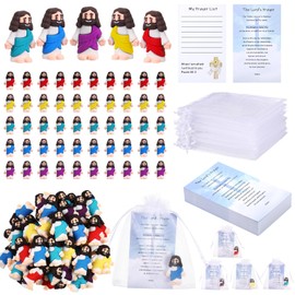 Bememo 150 Pcs 50 Set Little Jesus Figurines Bulk Jesus Love You Mini Rubber Toys Sets to Hide and Seek Religious Party Favors Sunday School Christian Baptism Gifts (Blue,Various)