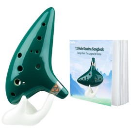 Ohuhu Zelda Ocarina, 12-Hole Ocarina by the Legend of Zelda, Zelda Alto C Triforce Link Cosplay Gift for Zelda Fans with Display Stand, Protective Bag, Music, Ceramic Replica, Green