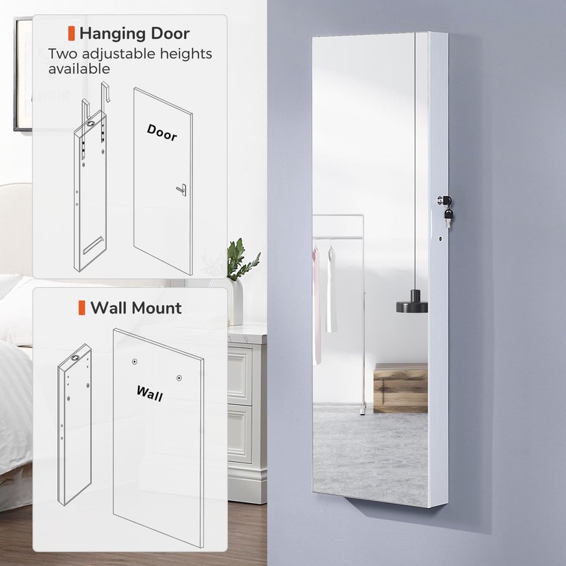 GISSAR Jewelry Organizer Full Length Mirror Jewelry Cabinet Standing/Wall/Hanging Door