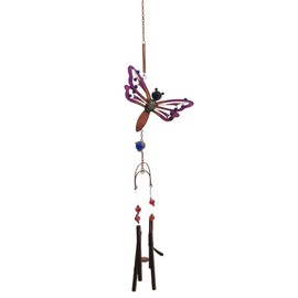 Copper Dragonfly Wind Chime for Outside Unique with Multi-Color Glass Charms, Garden Yard Decor, Outdoor Decorations for Patio, 30 Inch