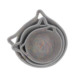 Anzirose Natural Cotton Rope Storage Baskets Multi-Sized 3 Pieces Set Cat Ear Shape Nursery Storage Baskets for Home Decor Closet Desktop Kids Room Nursery Cosmetic Storage Grey (Grey)