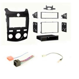 Car Stereo Dash Mount Kit Wire Harness and Antenna Adapter Combo to Install a Single or Double Din Size Aftermarket Radio for 2010 2011 2012 2013 Kia Forte w/Manual Climate Controls and No Factory NAV
