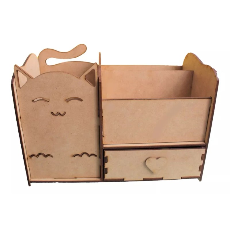 Ryh & Compañia Caja Organizadora Lapicera De Gatito Mdf Natural
