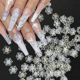 100Pcs Christmas Nail Art Charms Snowflake Nail Charms White Transparent Snowflake Nail Supplies Bling Snow Shape Resin Nail Gems Mini Flatback Nail Rhinestones for Women Winter Manicure Decoration