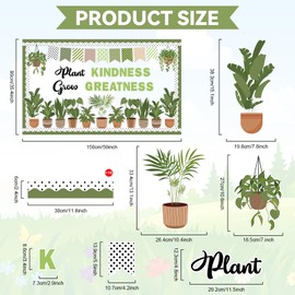 Justforjoyful Spring Greenery Bulletin Board Classroom Decorations Positive Potted Plant Cutouts Plant Kindness Grow Greatness Bulletin Board for School Office Home Nursery Chalkboard Door Wall Decor