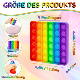 4-Piece Push Pop Bubble Toy Set - Bubble Popet Anti-Stress Toy, Sensory Fidget Toy Relieves Autism Anxiety, Anti-Stress Toy Rainbow for Children and Adults (fidget-rainbow-square)