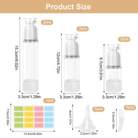 Airless Pump Dispenser, 6 Pieces 15 ml/30 ml/50 ml Cream Dispenser Pump Bottle Empty Vacuum Travel Bottles for Filling with Sticker Spatula for Travel Lotions Shampoo Cosmetics