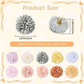CREATCABIN 20Pcs 10 Colors Chrysanthemum Ball Artificial Flower Ornaments 1.57" x 1.26" Multicolor Cloth Spring Floral Bouquet Stemless Faux Daisy Flowers Heads for Office Home Decor Wedding Party DIY