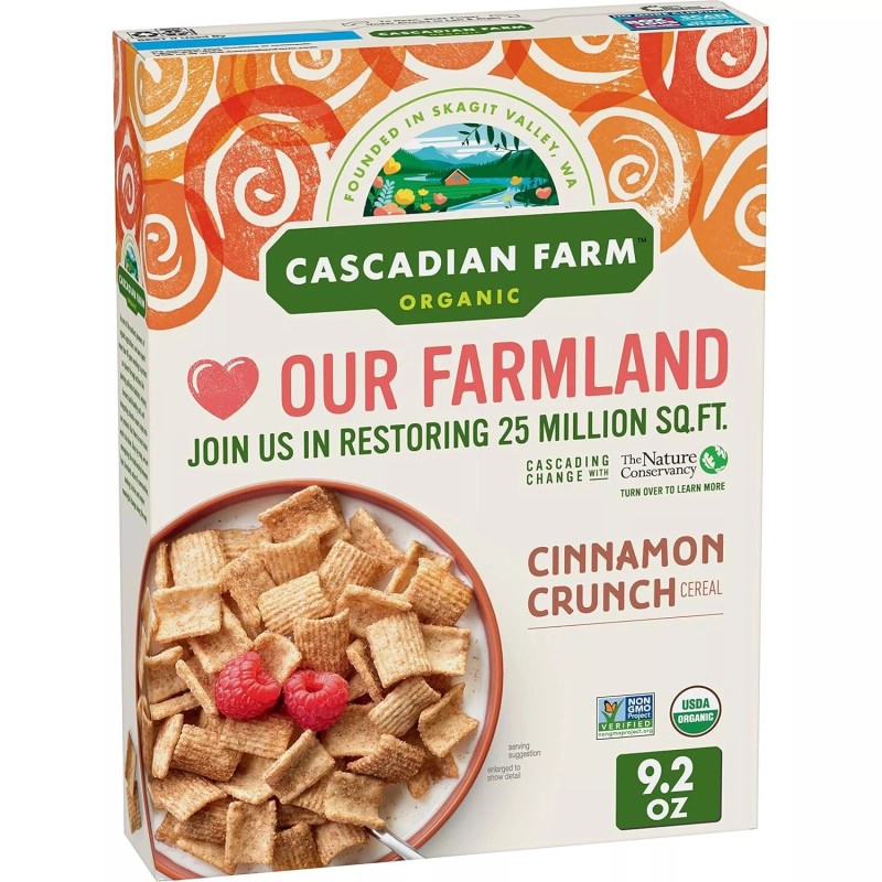 Cascadian Farm Organic Cinnamon Crunch Cereal, Whole Grain Cereal, 9.2