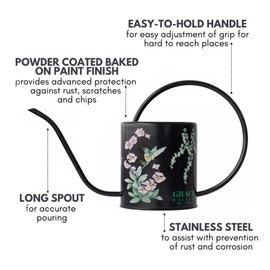 Watering Can for Indoor House Plants - Cute Decorative Metal Gardening Small Water Can for Houseplants & Flowers with Long Spout - 1.5L 51floz 0.4 Gallon (Hummingbird Sage)