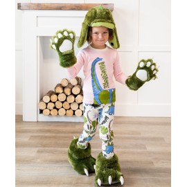 Lazy One Paw Mittens and Slippers Set, Cute Animal Accessories for Kids and Adults, Dinosaur (Large)