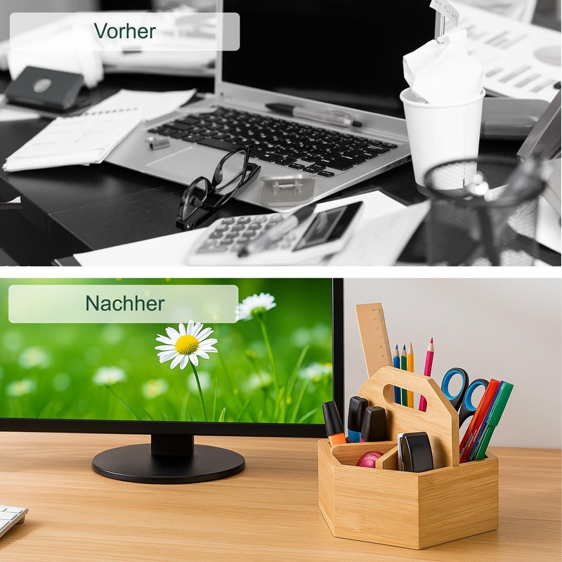 Relaxdays Bamboo Pen Holder, Rotating Desk Organiser, HBT 15 x