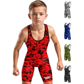 Exxact Sports Digital Camouflage Men's Wrestling Singlet, High-Performance Powerlifting Singlet, Wrestling Singlets for Men (AS, Red Camo)