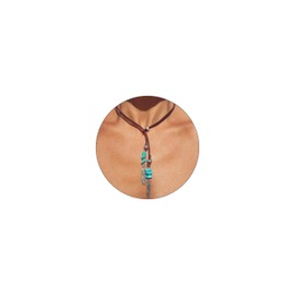 Turquoise Necklace for Women Girls, Statement Turquoise Beads Feather Pendant Necklaces Vintage Cowgirls Y Shape Leather Chain Hippie Necklaces Jewelry Gifts (MC-N124-turquoise)