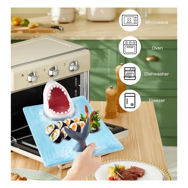 Exlipo Jaws Sushi Plate Shark Ceramic Hand Painted Table Serving