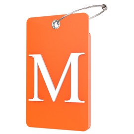 Gostwo 2 Pack Luggage Tags for Suitcases, 26 Initial Letter Travel Luggage Baggage Identification Labels ID Tag Fully Bendable Tags with Stainless Steel Loop (Orange) (Letter M)